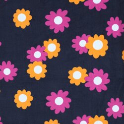 Feincord Blumen - dunkelblau
