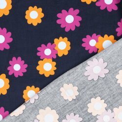 Feincord Blumen - dunkelblau