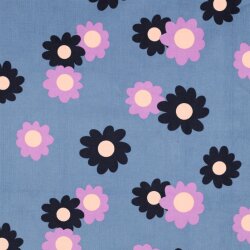 Feincord bunte Blumen - helljeansblau