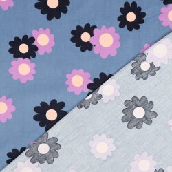 Feincord bunte Blumen - helljeansblau
