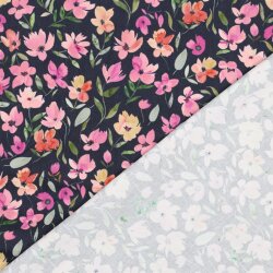 Feincord Digital Blumen - dunkelblau