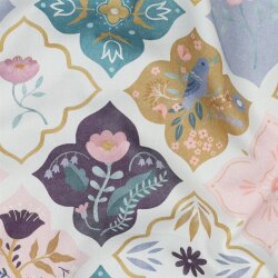 Feine Baumwollpopeline Digital BIRDS & Blumen -...