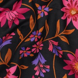 Baumwoll Voile Blumen - schwarz