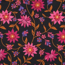Baumwoll Voile Blumen - schwarz