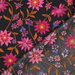 Baumwoll Voile Blumen - schwarz