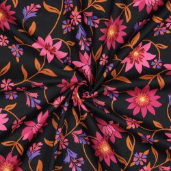 Baumwollvoile Blumen - schwarz