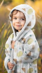 Waffelpiqué Digital geometrische Formen - weiss/gelb