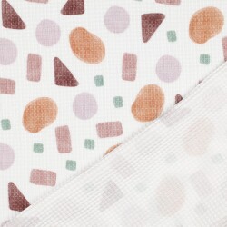 Waffelpiqué Digital geometrische Formen - weiss/pink