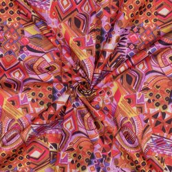 Baumwoll Voile Digital wilde Kunst - ocker/rot
