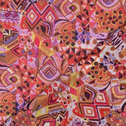 Baumwoll Voile Digital wilde Kunst - ocker/rot