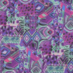 Baumwoll Voile Digital wilde Kunst - lila/softgrün