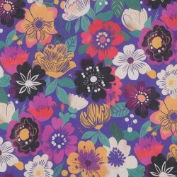 Baumwoll Voile Digital bunte Blüten - kobaltblau