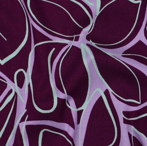 Viskose Jersey Blumenzeichnung  - aubergine