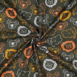 Feine Baumwollpopeline SAFARI Tiere - DARK GREEN