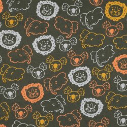 Feine Baumwollpopeline SAFARI Tiere - DARK GREEN