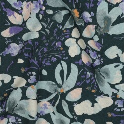 Viskose Popeline STRETCH Digital Blumen - PETROL