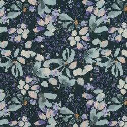Viskose Popeline STRETCH Digital Blumen - PETROL