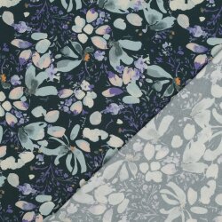 Viskose Popeline STRETCH Digital Blumen - PETROL