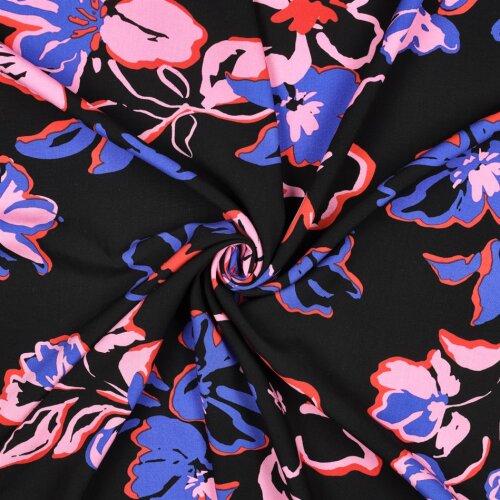 Viskose Lenzing 100% EcoVera™ grosse Blüten - schwarz