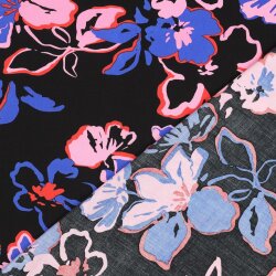 Viskose Lenzing 100% EcoVera™ grosse Blüten - schwarz