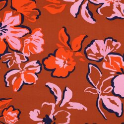 Viskose Lenzing 100% EcoVera™ grosse Blüten - dunkelkaramell