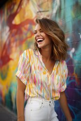 Viskosestoff Digital bunte Streifen - creme