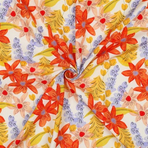 Viskosestoff Digital Blumen - creme