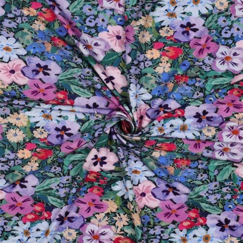 Viskose Jersey Digital Blumen - dunkelblau