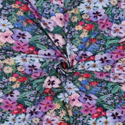 Viskose Jersey Digital Blumen - dunkelblau