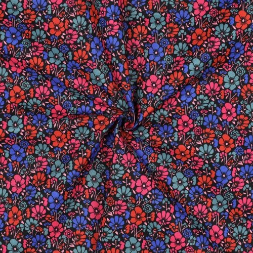 Beschichtete Baumwolle Blumen - schwarz