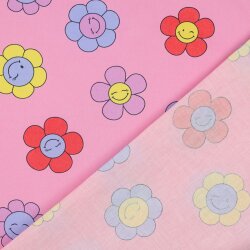 Beschichtete Baumwolle HAPPY Blumen - pink