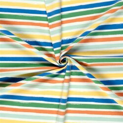 Baumwolljersey bunte Streifen - cremeweiss