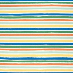 Baumwolljersey bunte Streifen - cremeweiss