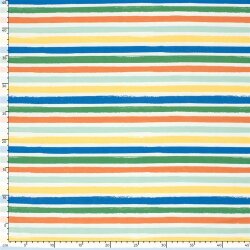 Baumwolljersey bunte Streifen - cremeweiss