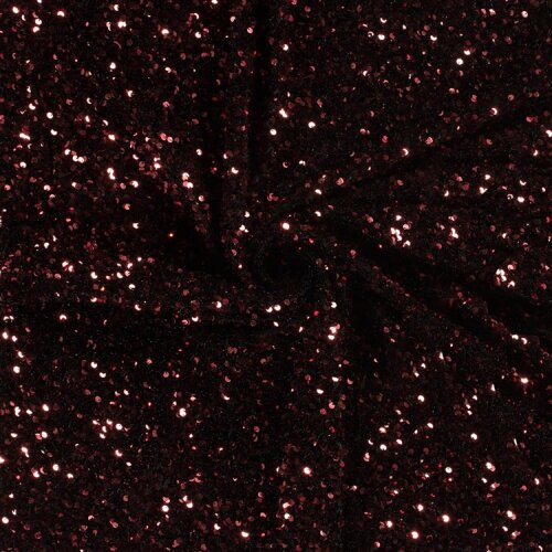 Samt Stoff Pailletten - dunkelrot