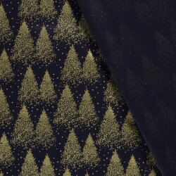 Baumwollpopeline Foliendruck Weihnachtsbaum - dunkelblau