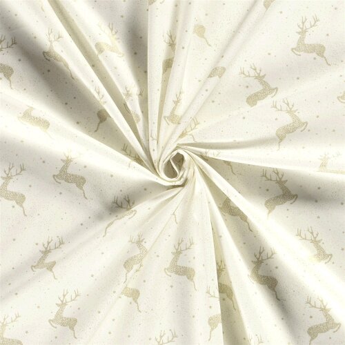 Baumwollpopeline Foliendruck springende Hirsche - creme