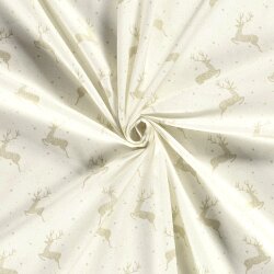 Baumwollpopeline Foliendruck springende Hirsche - creme