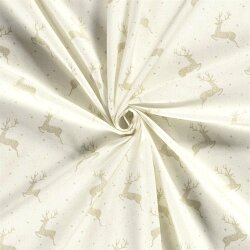 Baumwollpopeline Foliendruck springende Hirsche - creme