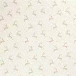 Baumwollpopeline Foliendruck springende Hirsche - creme