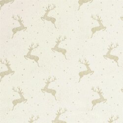 Baumwollpopeline Foliendruck springende Hirsche - creme