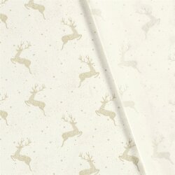Baumwollpopeline Foliendruck springende Hirsche - creme