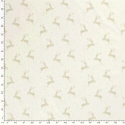 Baumwollpopeline Foliendruck springende Hirsche - creme