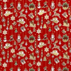 Baumwollpopeline Foliendruck Baumschmuck - rot