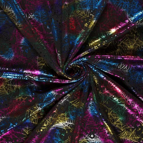 Folienjersey buntes Spinnennetz - schwarz