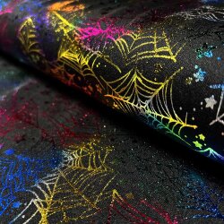 Folienjersey buntes Spinnennetz - schwarz