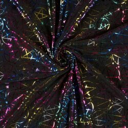 Folienjersey bunte Sterne -  schwarz