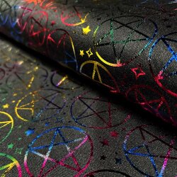 Folienjersey bunte Sterne -  schwarz