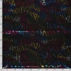 Folienjersey bunte Sterne -  schwarz