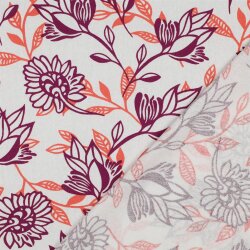 Leinen Viskose Blumen - pflaume/orange